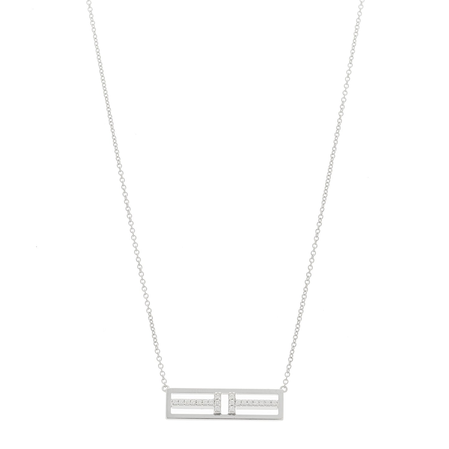 18K White Gold Diamond Tiffany T Two Open Horizontal Bar Pendant