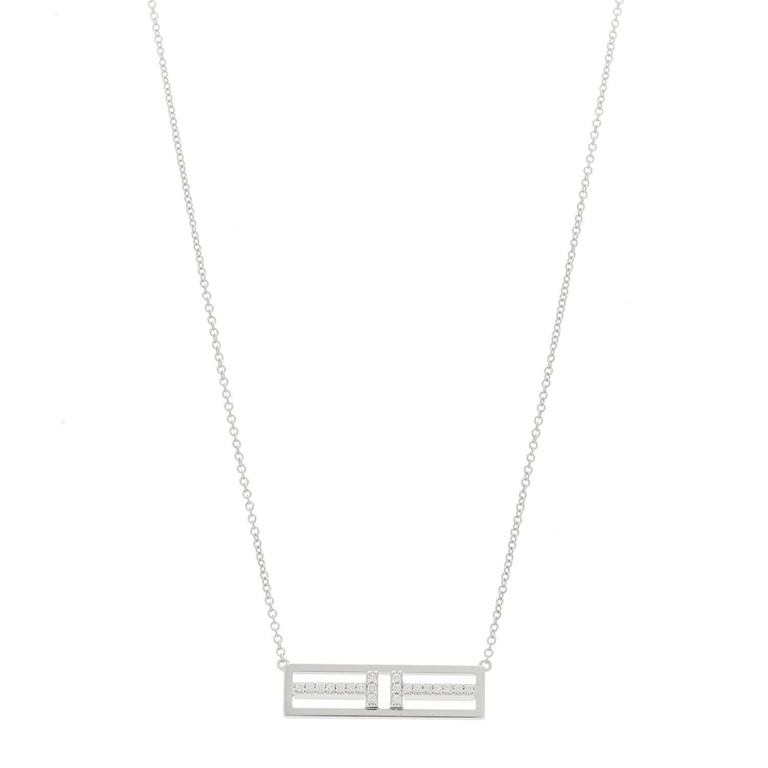 Tiffany 18K White Gold Diamond Tiffany T Two Open Horizontal Bar Pendant 1 of 7