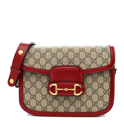Gucci GG Supreme Monogram Azalea Calfskin Horsebit 1955 Shoulder Bag Beige Ebony New Cherry Red 1 of 12