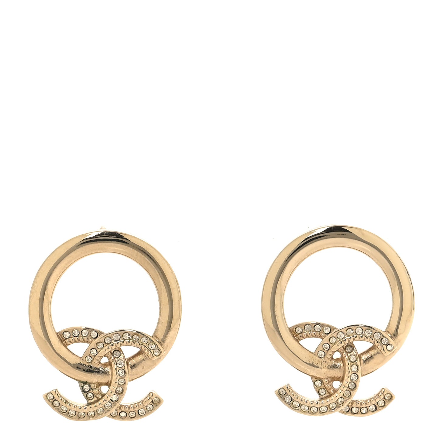 Metal Crystal CC Round Drop Earrings Gold