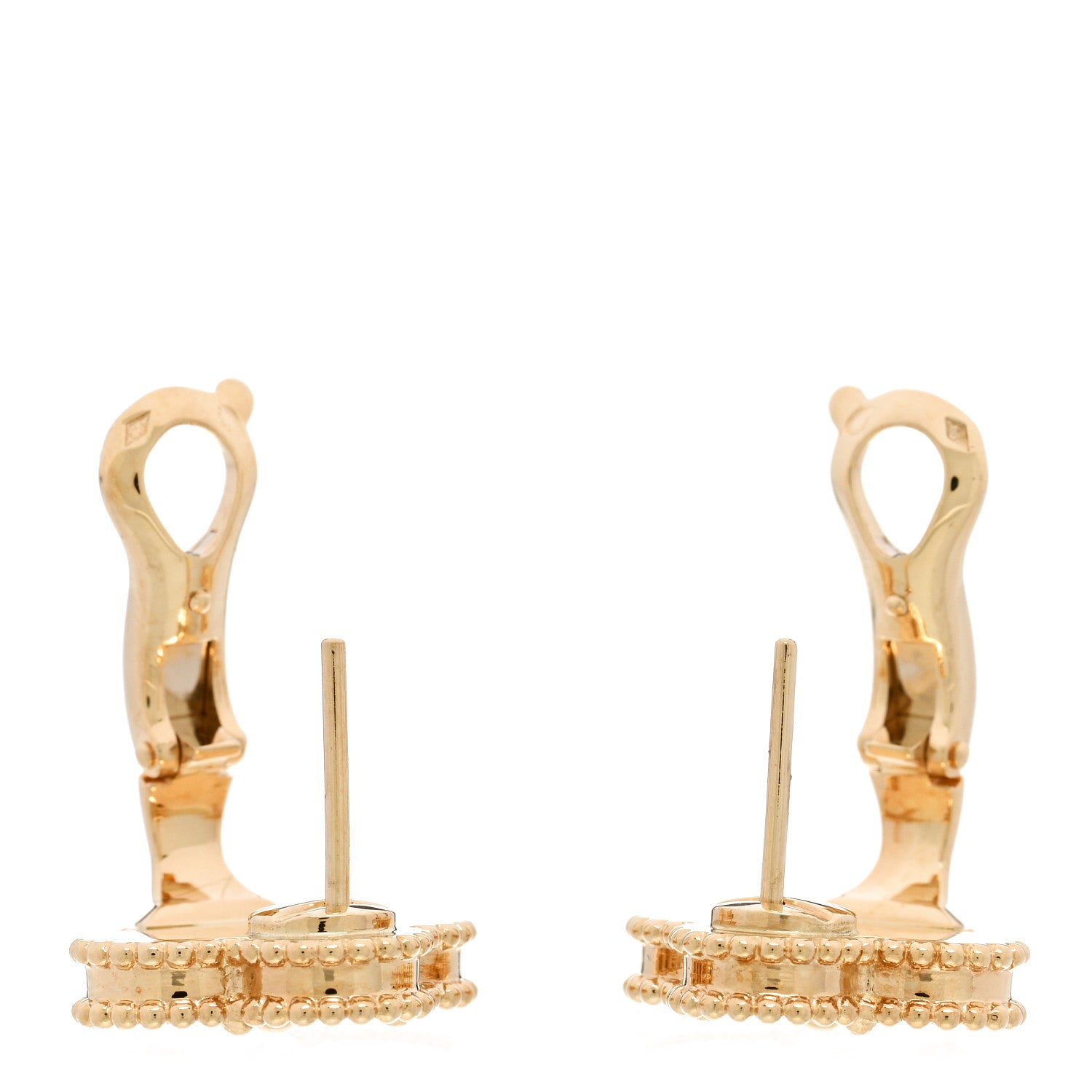 Van Cleef & Arpels 18K Yellow Gold Guilloche Vintage Alhambra Earrings 3 of 5