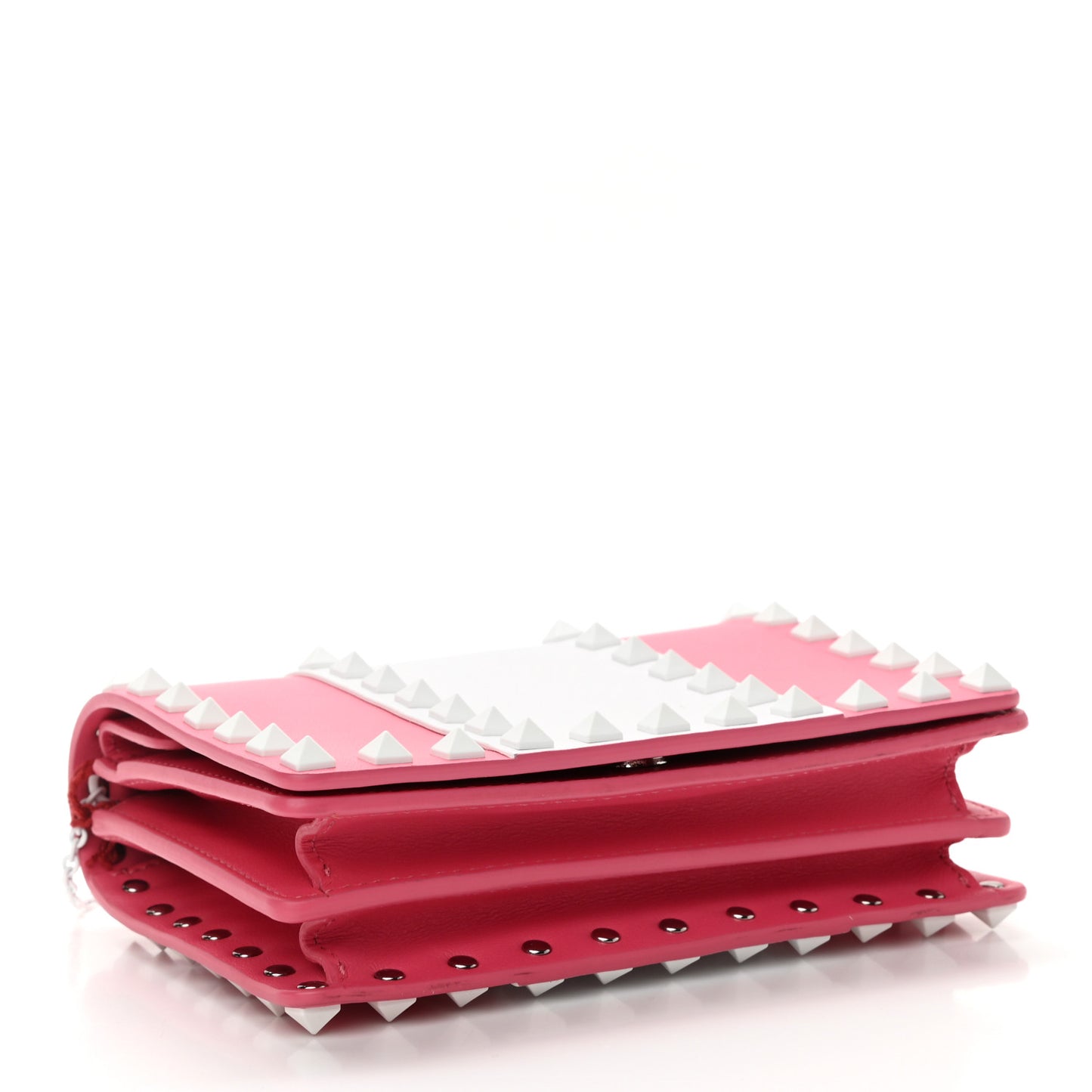 Vitello Colorblock Free Rockstud Wallet on Chain Shadow Pink Optic White