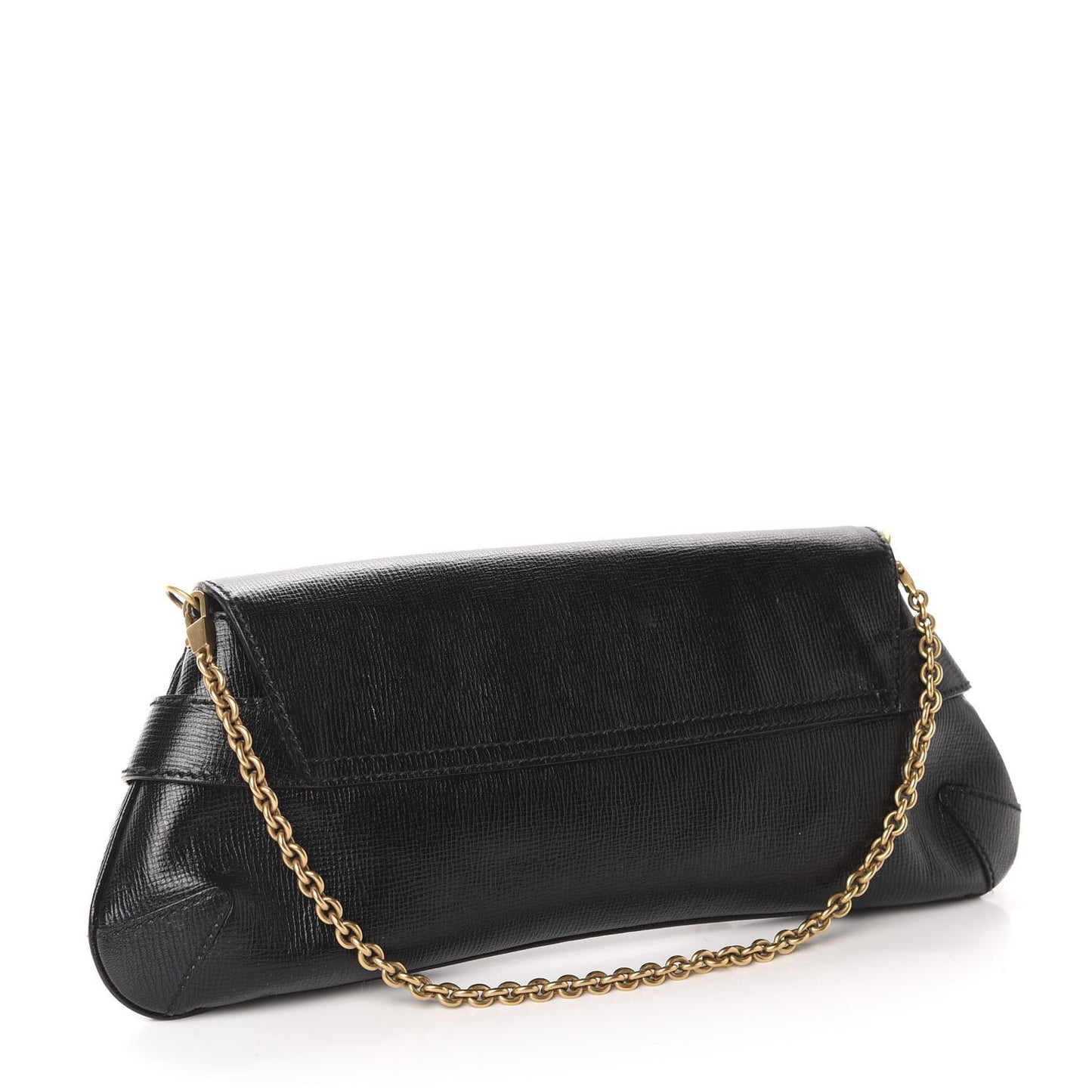 Textured Calfskin Horsebit Clutch Black