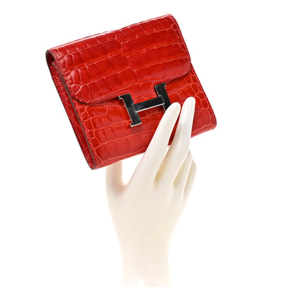 Hermes Shiny Alligator Constance Short Wallet Geranium 2 of 11