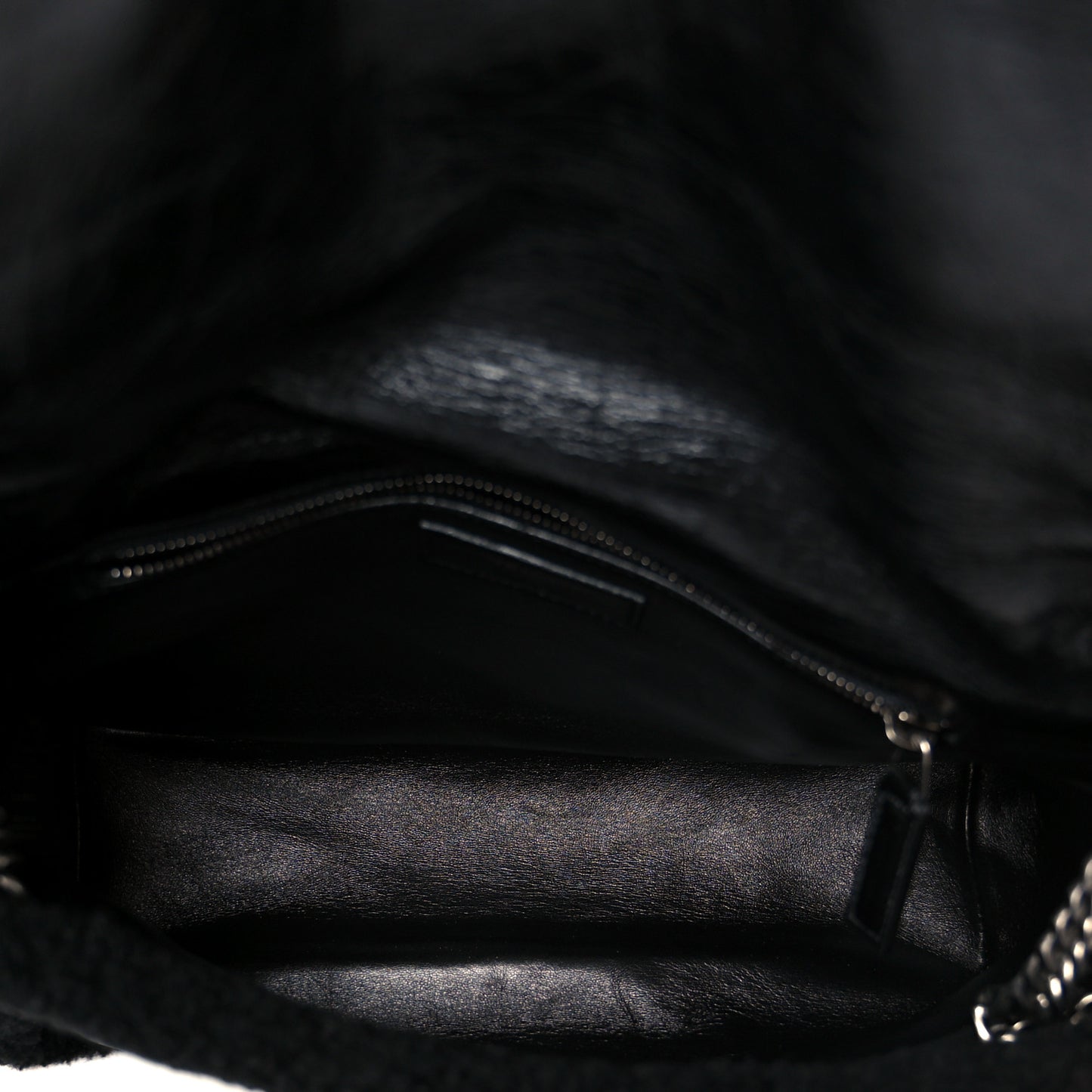 Crinkled Calfskin Shearling Monogram Medium Niki Chain Satchel Black