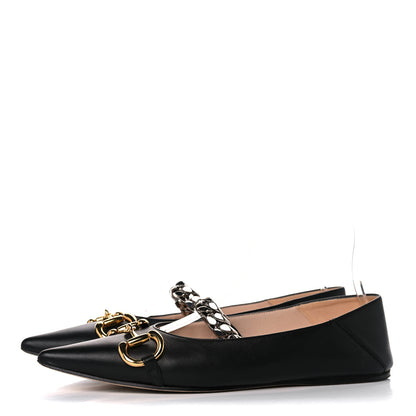 Gucci Nappa Lumiere Deva Horsebit Chain Embellished Flats 37 Black 3 of 11
