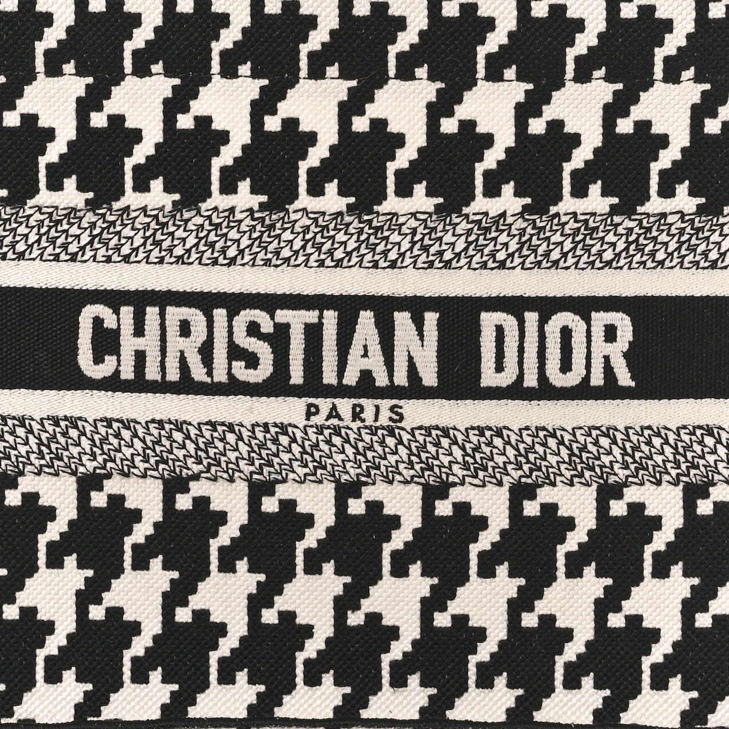 CHRISTIAN DIOR Canvas Houndstooth Embroidered Small Book Tote Black White