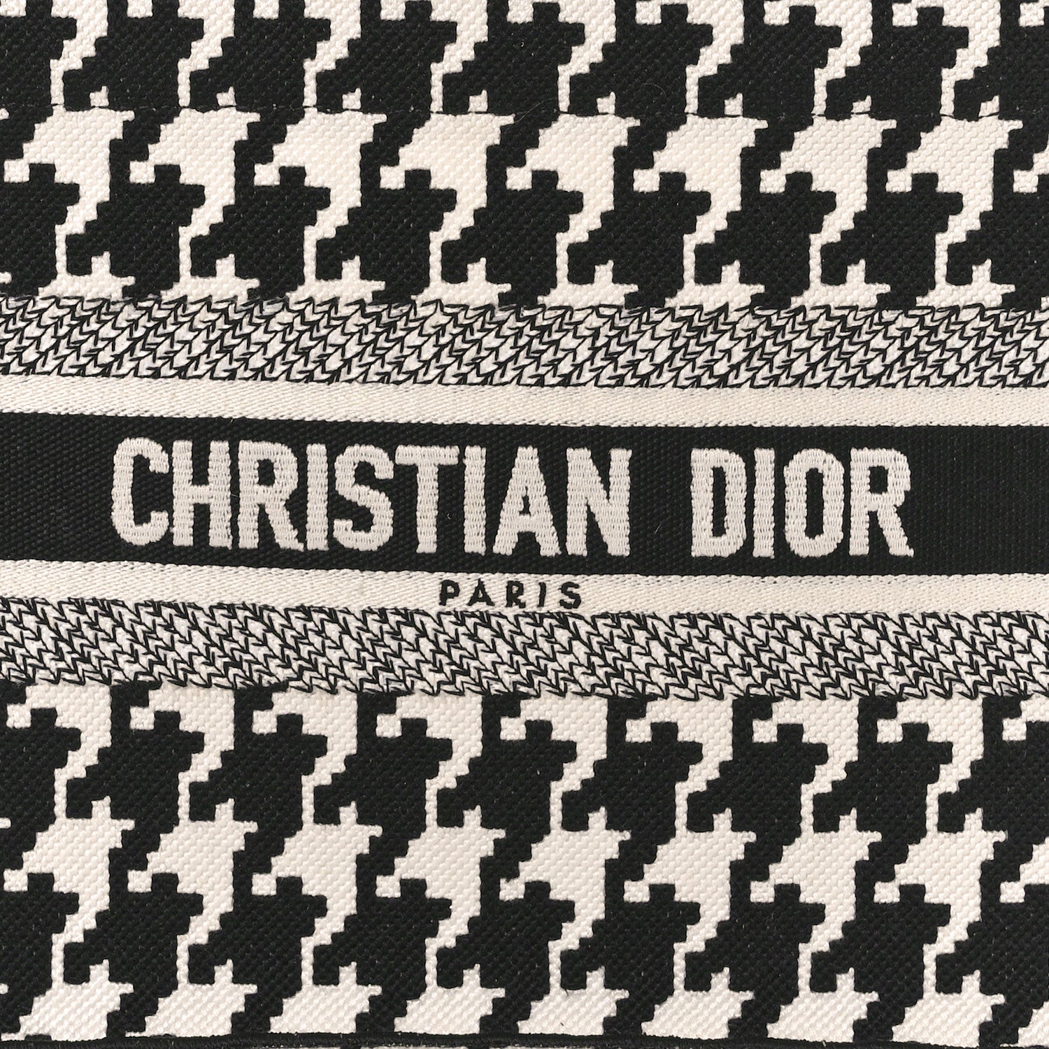 Christian Dior CHRISTIAN DIOR Canvas Houndstooth Embroidered Small Book Tote Black White 8 of 11