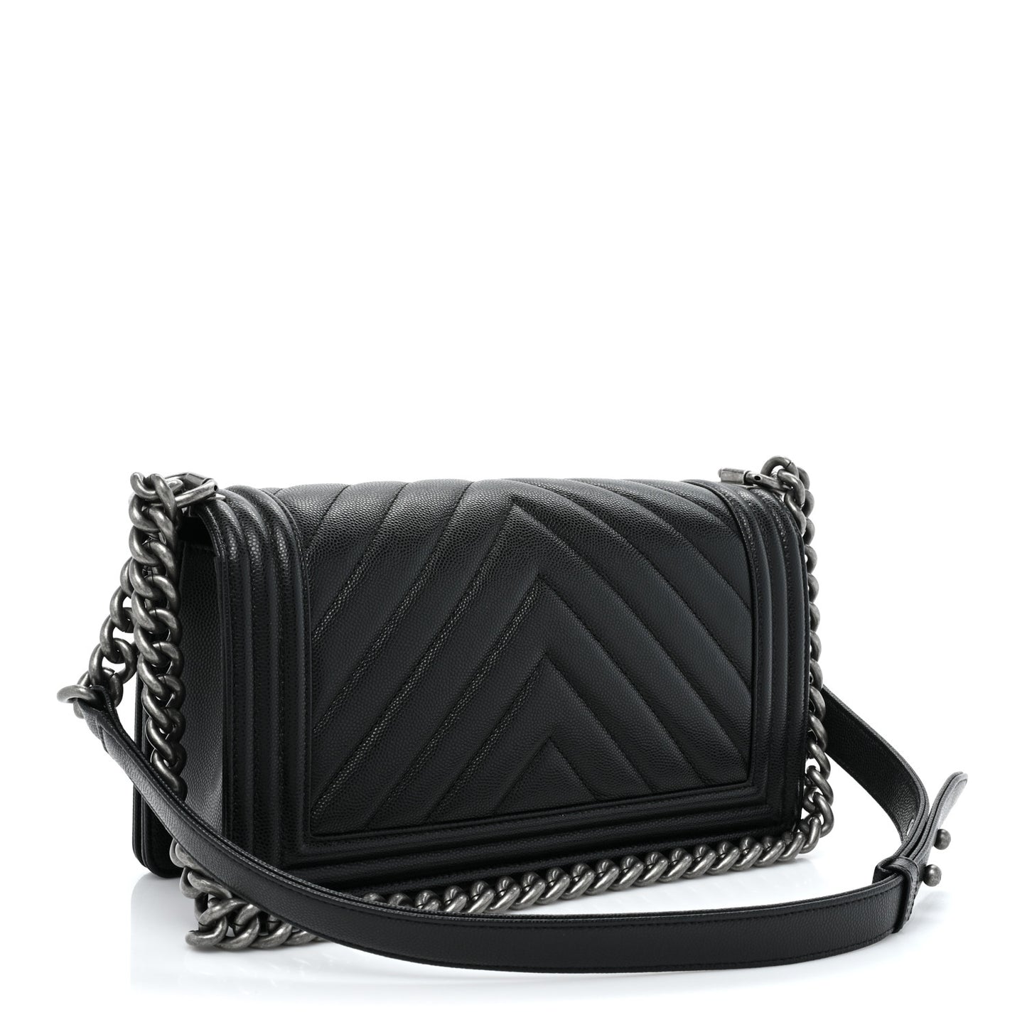 Caviar Chevron Quilted Medium Boy Flap Black