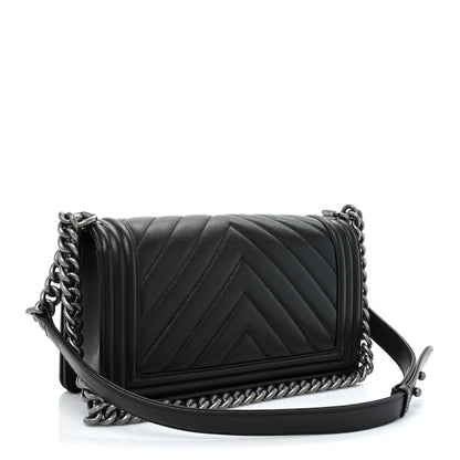 Chanel Caviar Chevron Quilted Medium Boy Flap Black 3 of 10