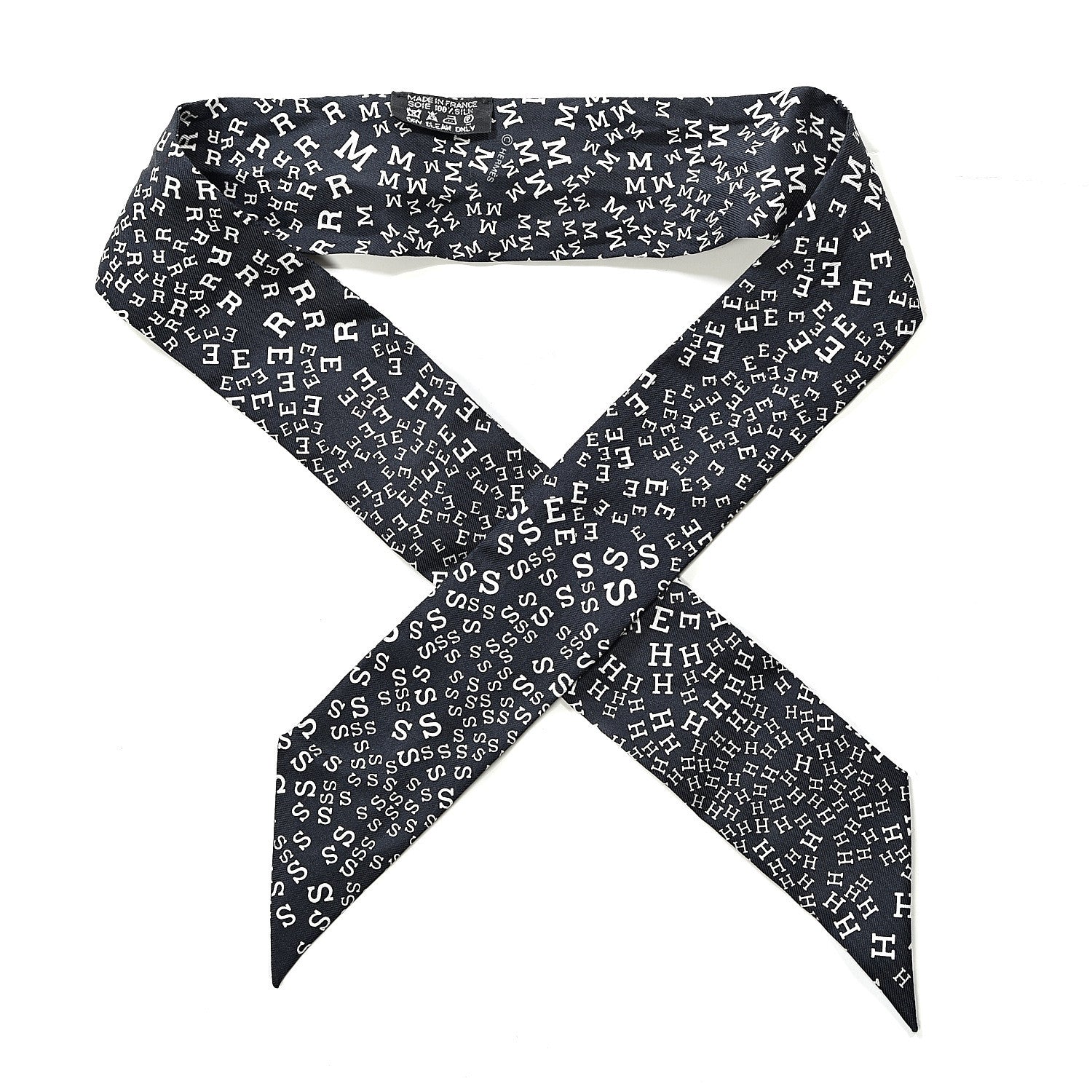 Hermes Silk Scattered Letters Twilly Black 1 of 2