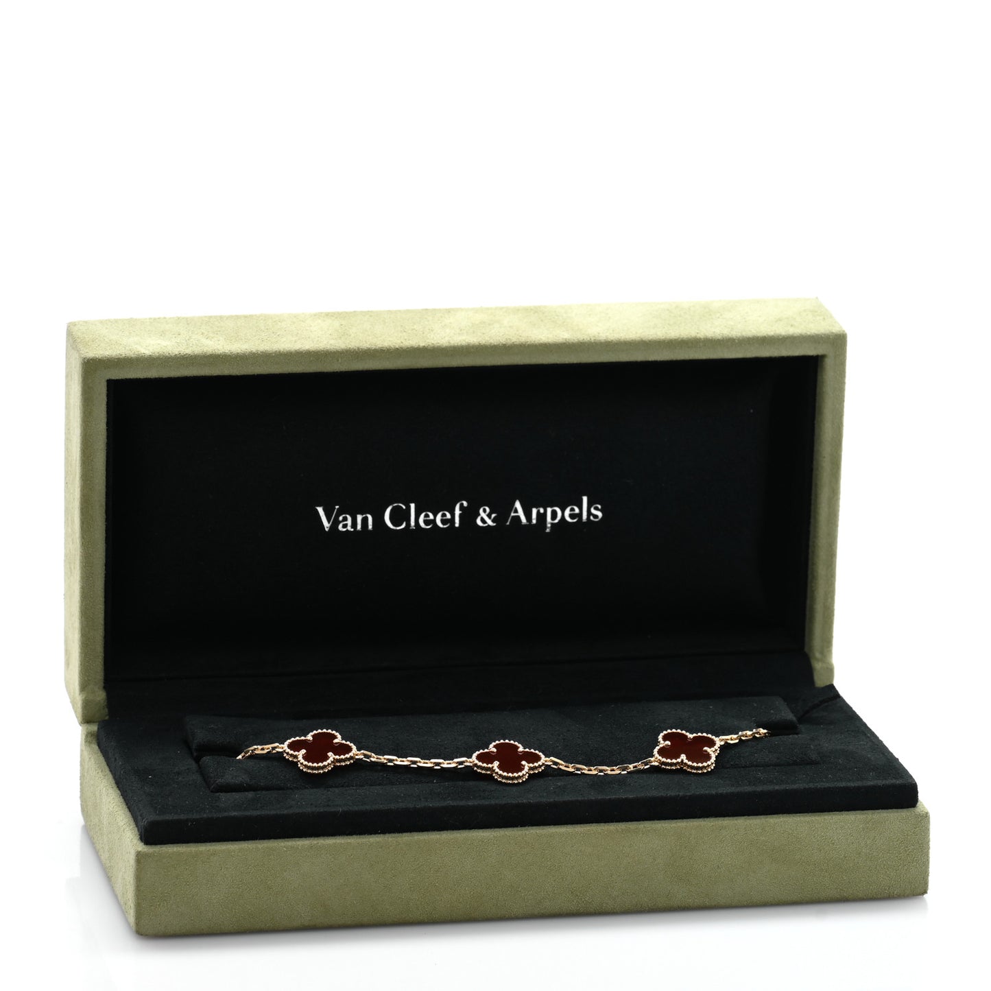 18K Yellow Gold Carnelian 5 Motifs Vintage Alhambra Bracelet