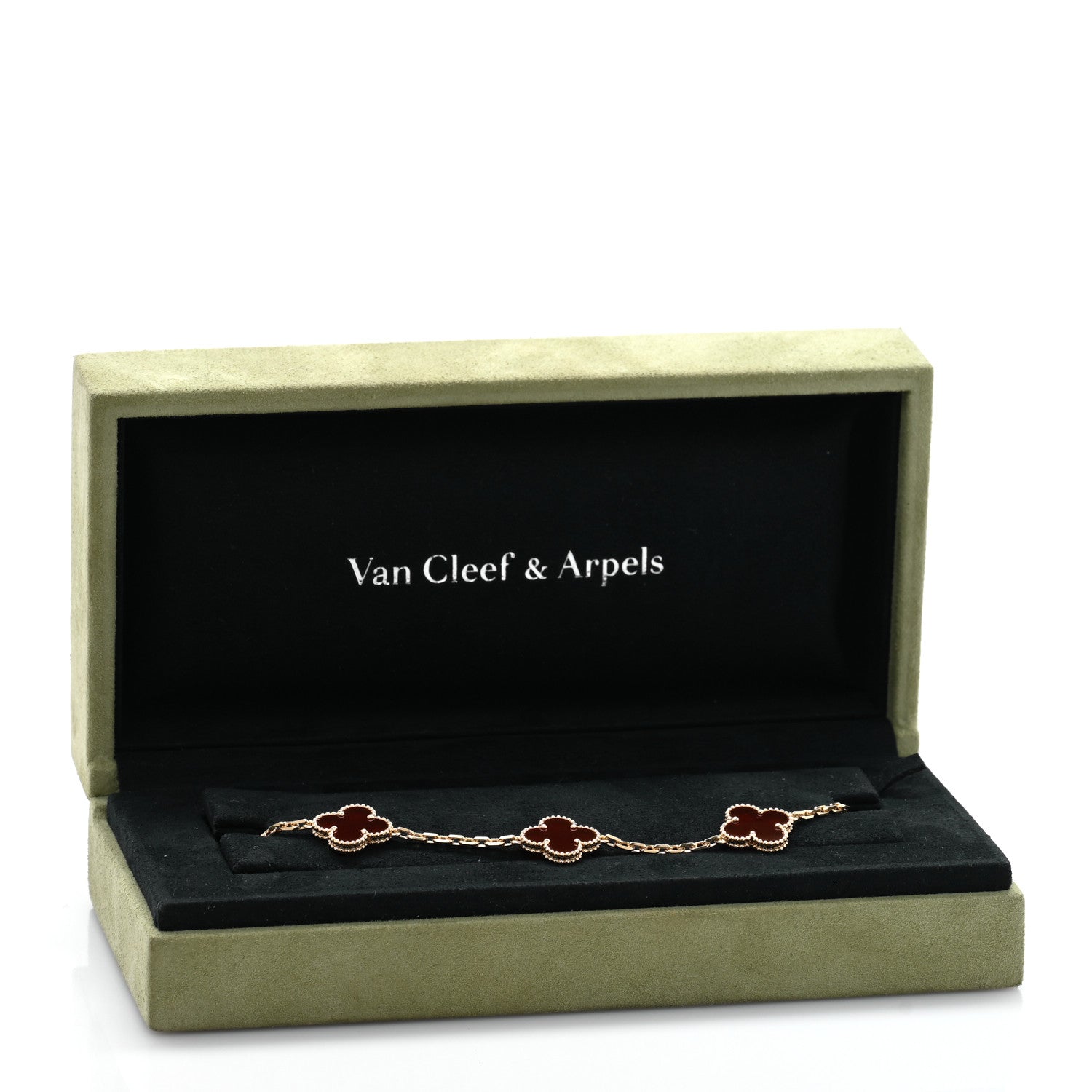 Van Cleef & Arpels 18K Yellow Gold Carnelian 5 Motifs Vintage Alhambra Bracelet 4 of 4