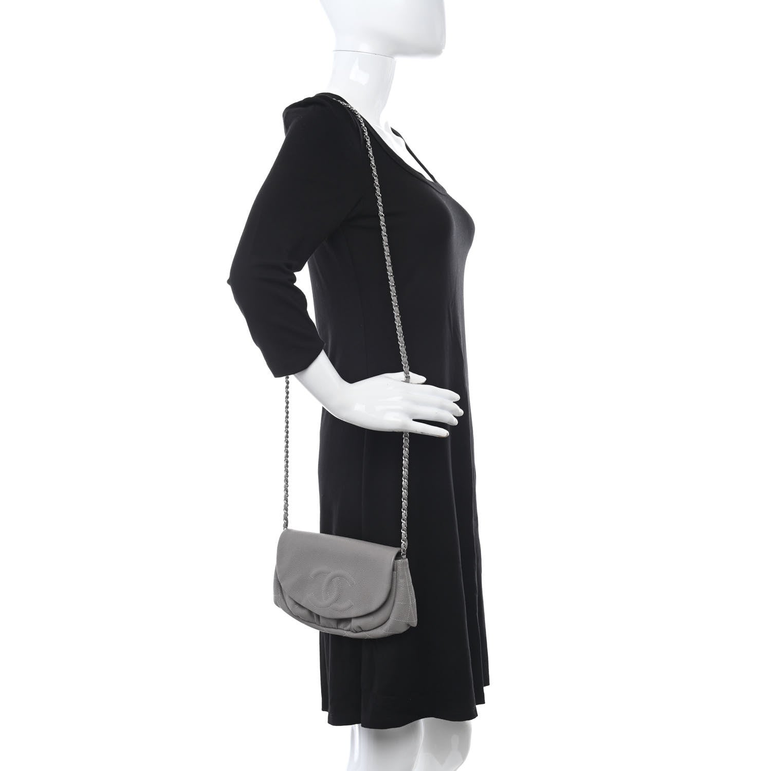 Chanel Caviar Half Moon Wallet On Chain WOC Light Grey 2 of 10