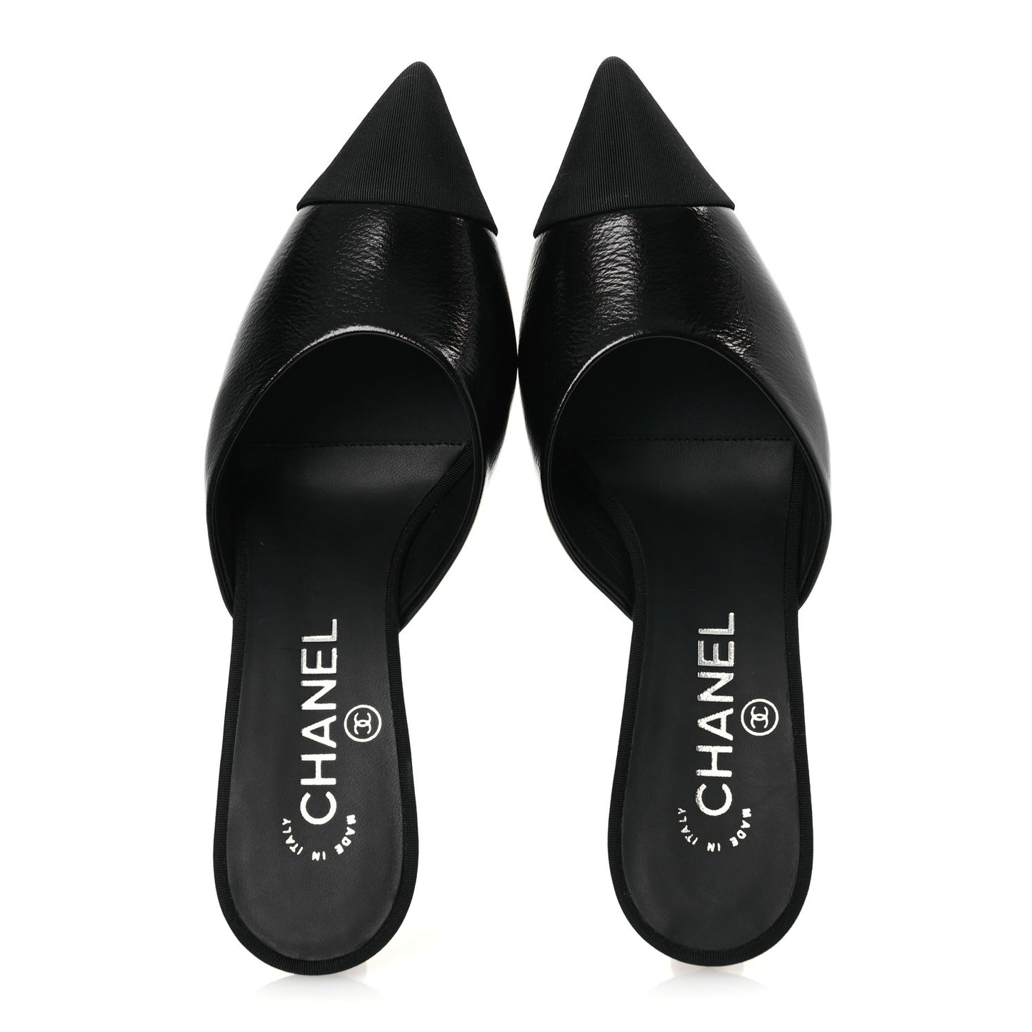 Calfskin Grosgrain Cap Toe Pearl Mule 36.5 Ecru Black