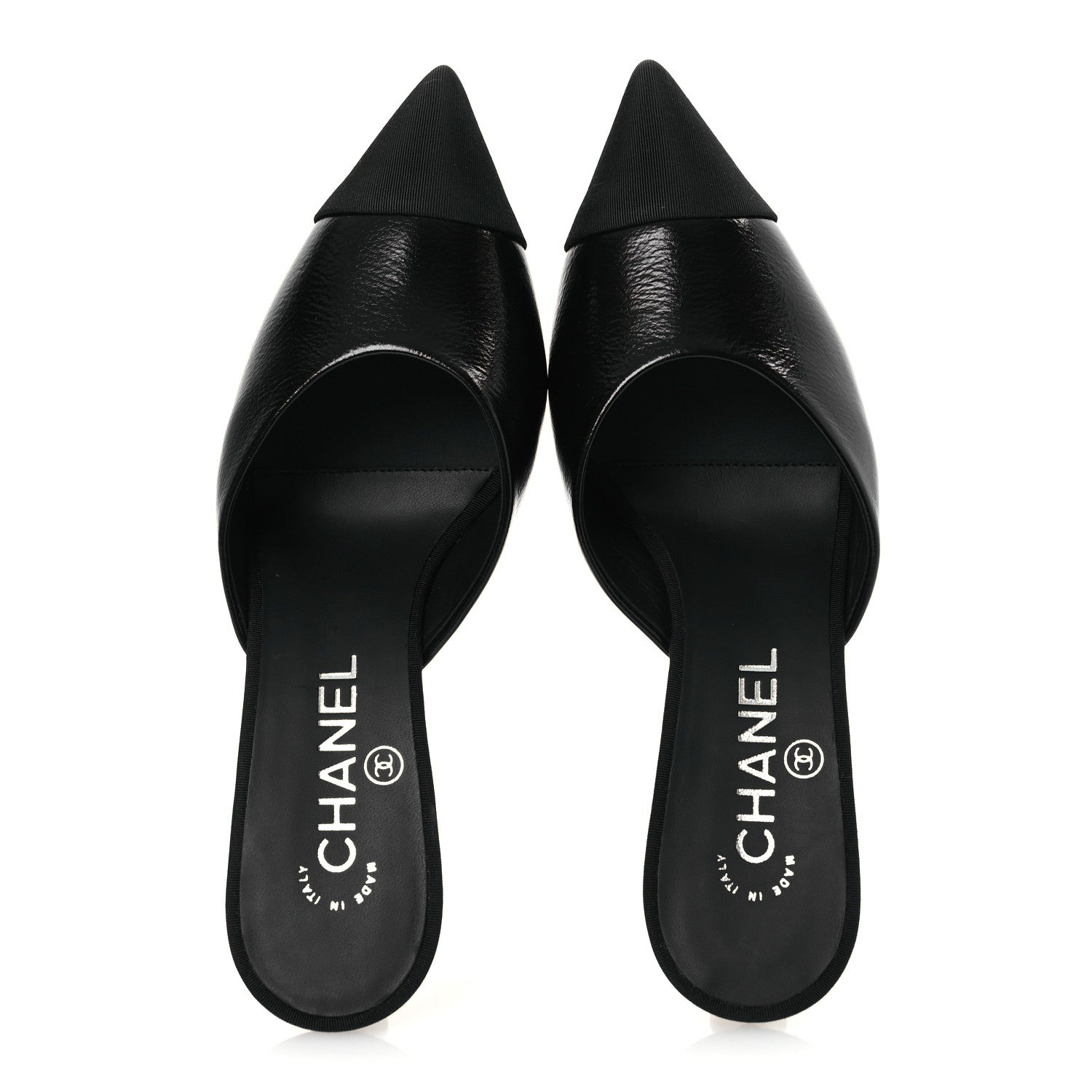 Chanel Calfskin Grosgrain Cap Toe Pearl Mule 36.5 Ecru Black 2 of 11