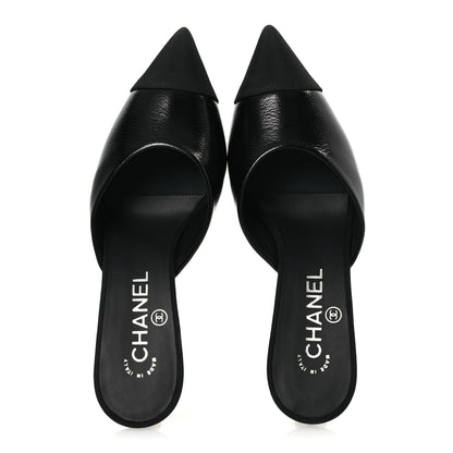 Chanel Calfskin Grosgrain Cap Toe Pearl Mule 36.5 Ecru Black 2 of 11