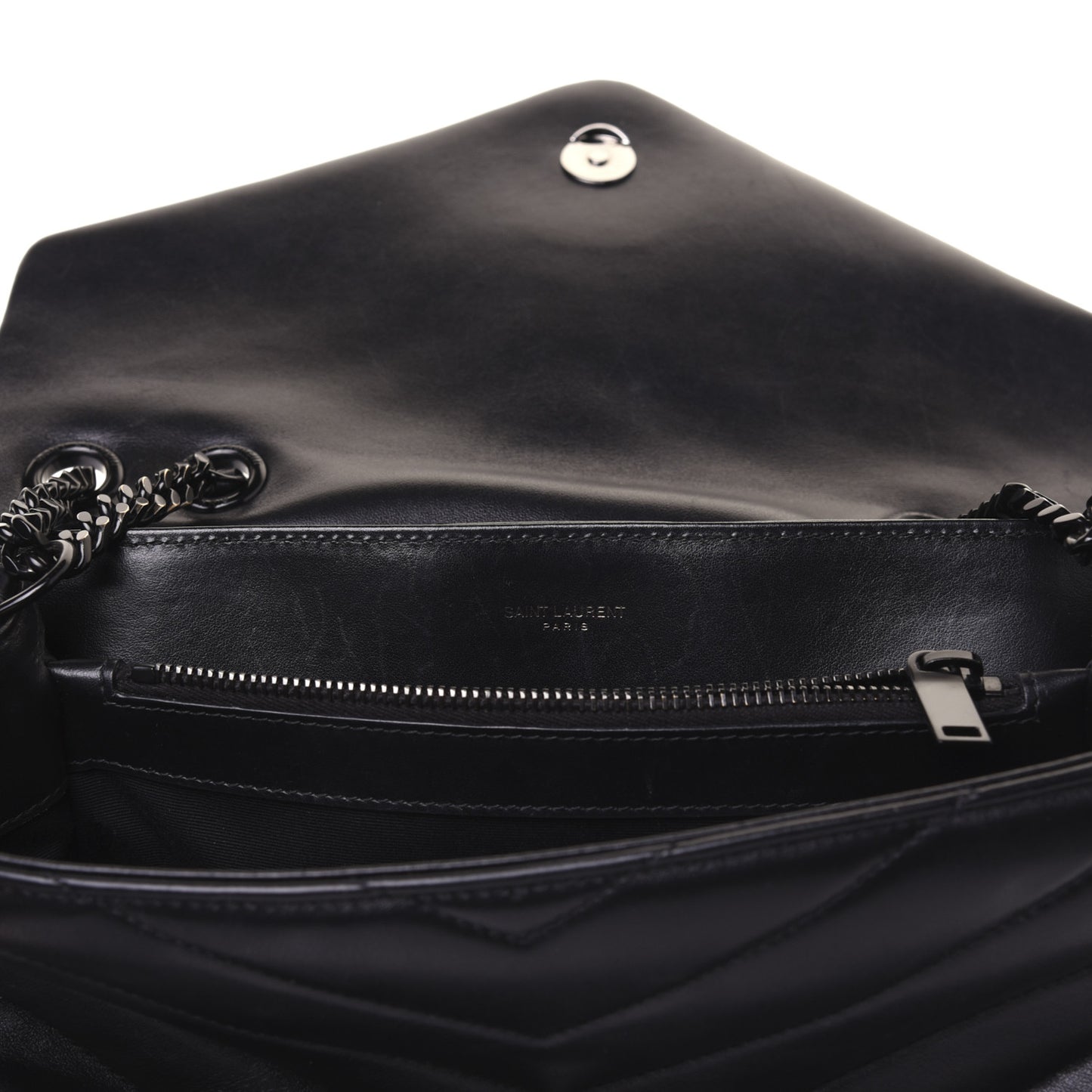 Calfskin Y Quilted Monogram Medium Loulou Chain Satchel Black