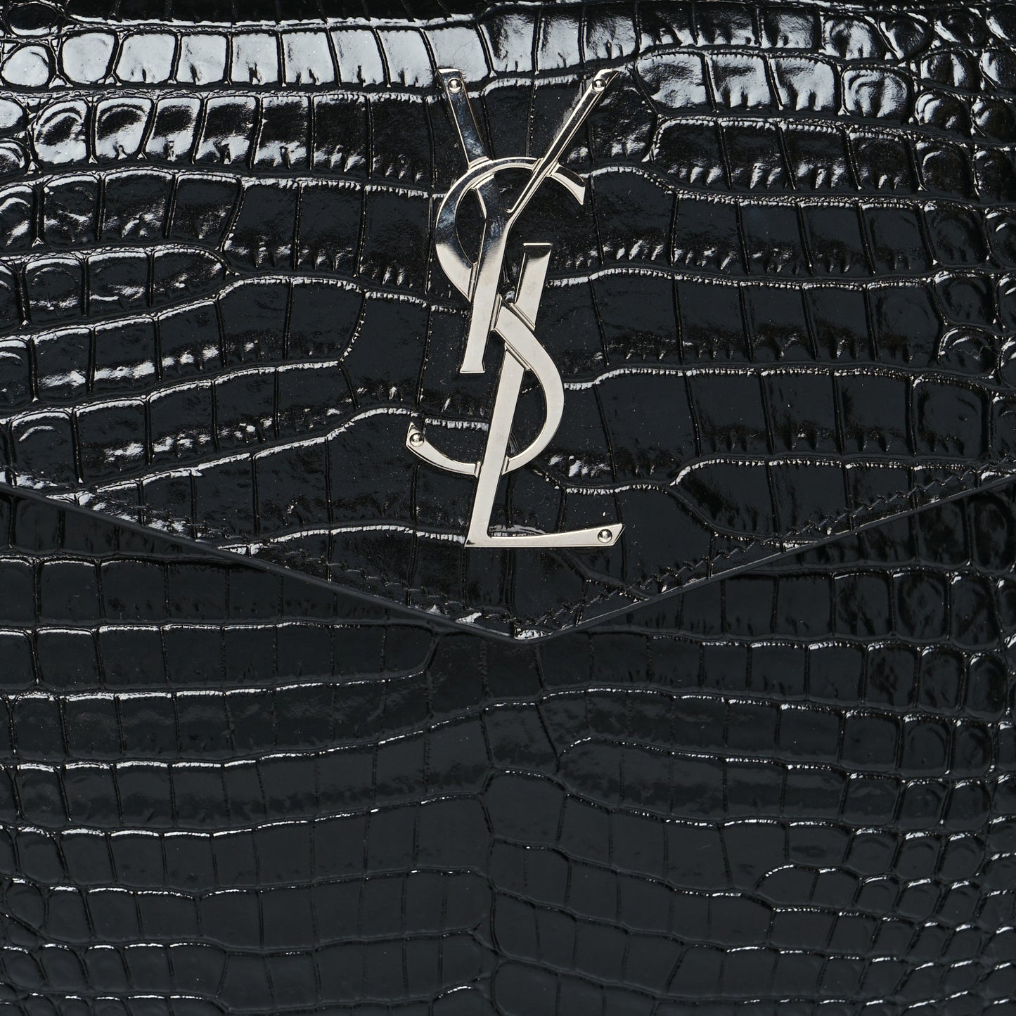 Calfskin Crocodile Embossed Uptown Monogram Pouch Black