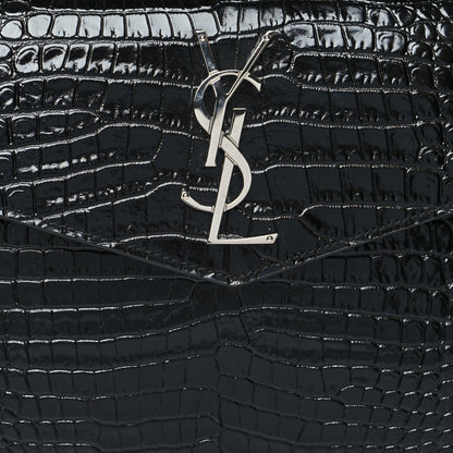 Saint Laurent Calfskin Crocodile Embossed Uptown Monogram Pouch Black 8 of 10