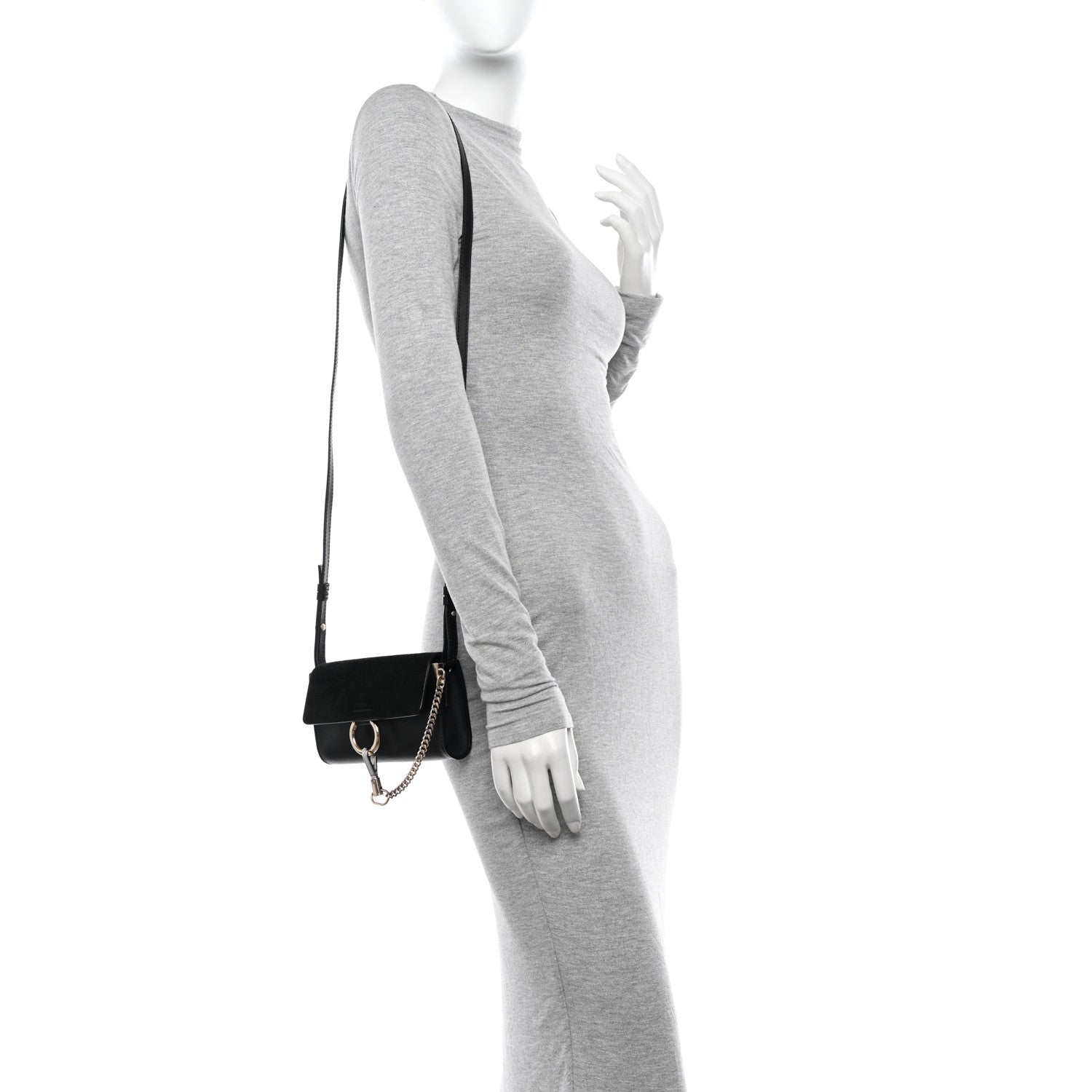 Chloe Suede Calfskin Mini Faye Shoulder Bag Black 2 of 9