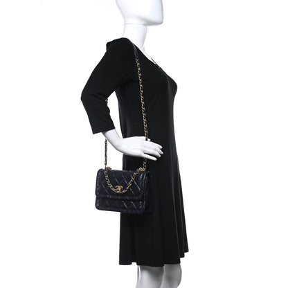Chanel Shiny Lambskin Flap Clutch With Chain Bleu Marine 2 of 11