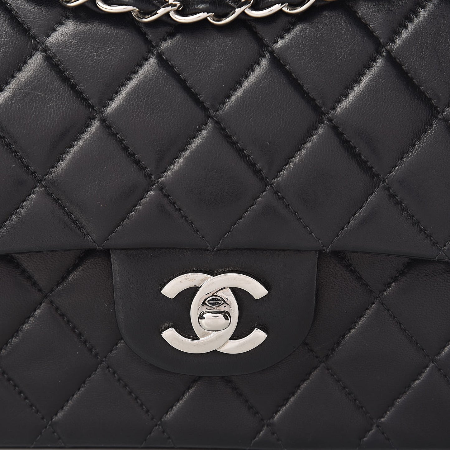 Lambskin Quilted Medium Double Flap Black