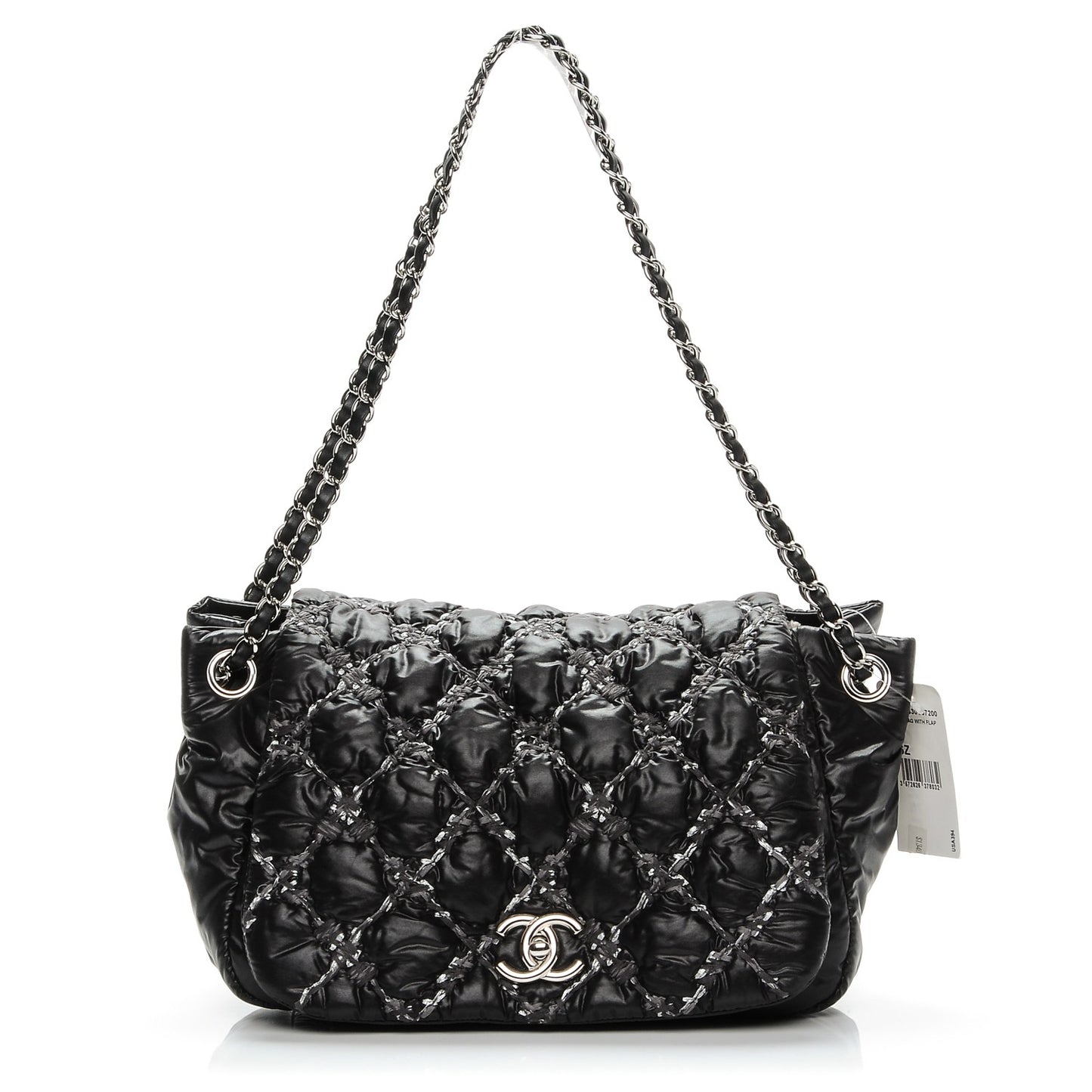 Nylon Quilted Tweed Stitch Bubble Flap Black