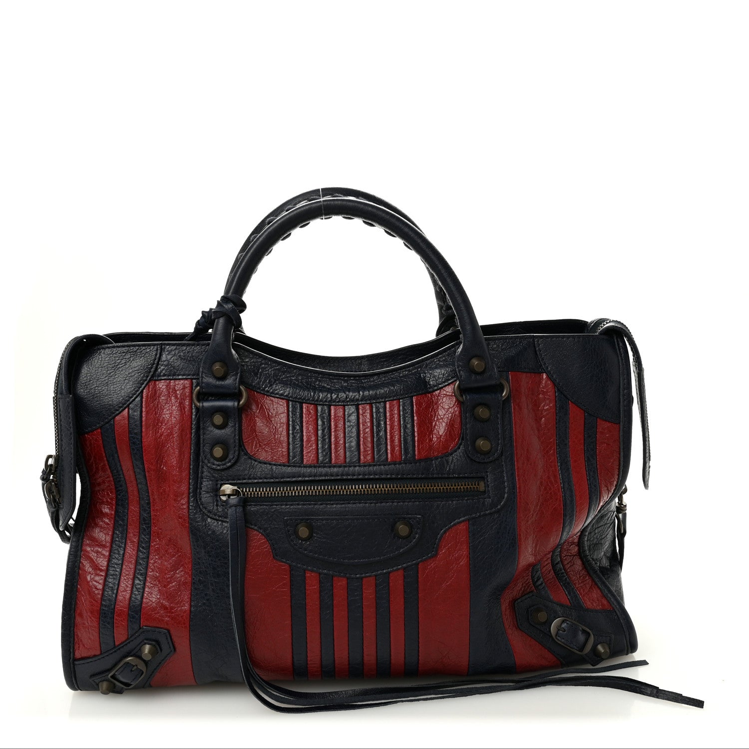 Balenciaga Cuir Arena Striped Classic Hardware City Bleu Nuit Rouge 1 of 11