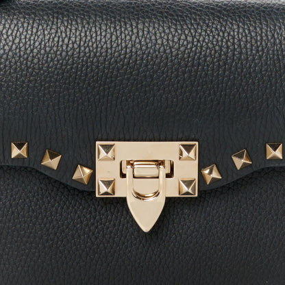 Valentino Garavani Pebbled Calfskin Medium Rockstud Flip Lock Crossbody Bag Black 8 of 10