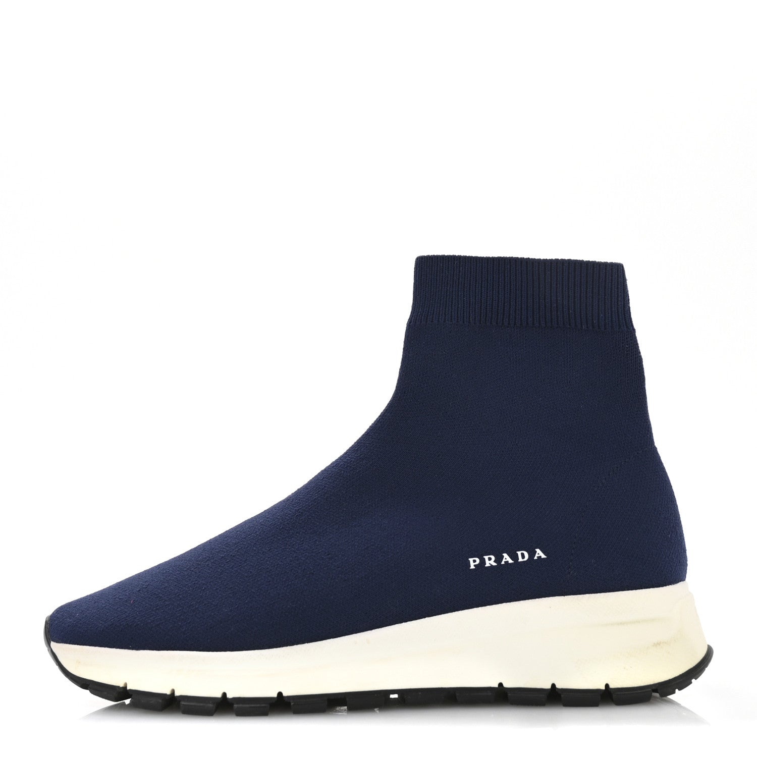 Prada Knit Fabric Logo Sneakers 39 Navy 1 of 7