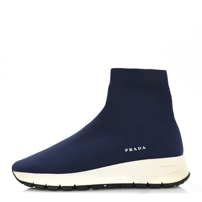 Prada Knit Fabric Logo Sneakers 39 Navy 1 of 7