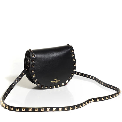Valentino Garavani Vitello Rockstud Halfmoon Saddle Bag Black 3 of 8