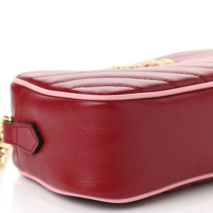 Gucci Azalea Calfskin Enamel Matelasse Diagonal Small Torchon GG Marmont Chain Shoulder Bag New Cherry Red Wild Rose 9 of 10