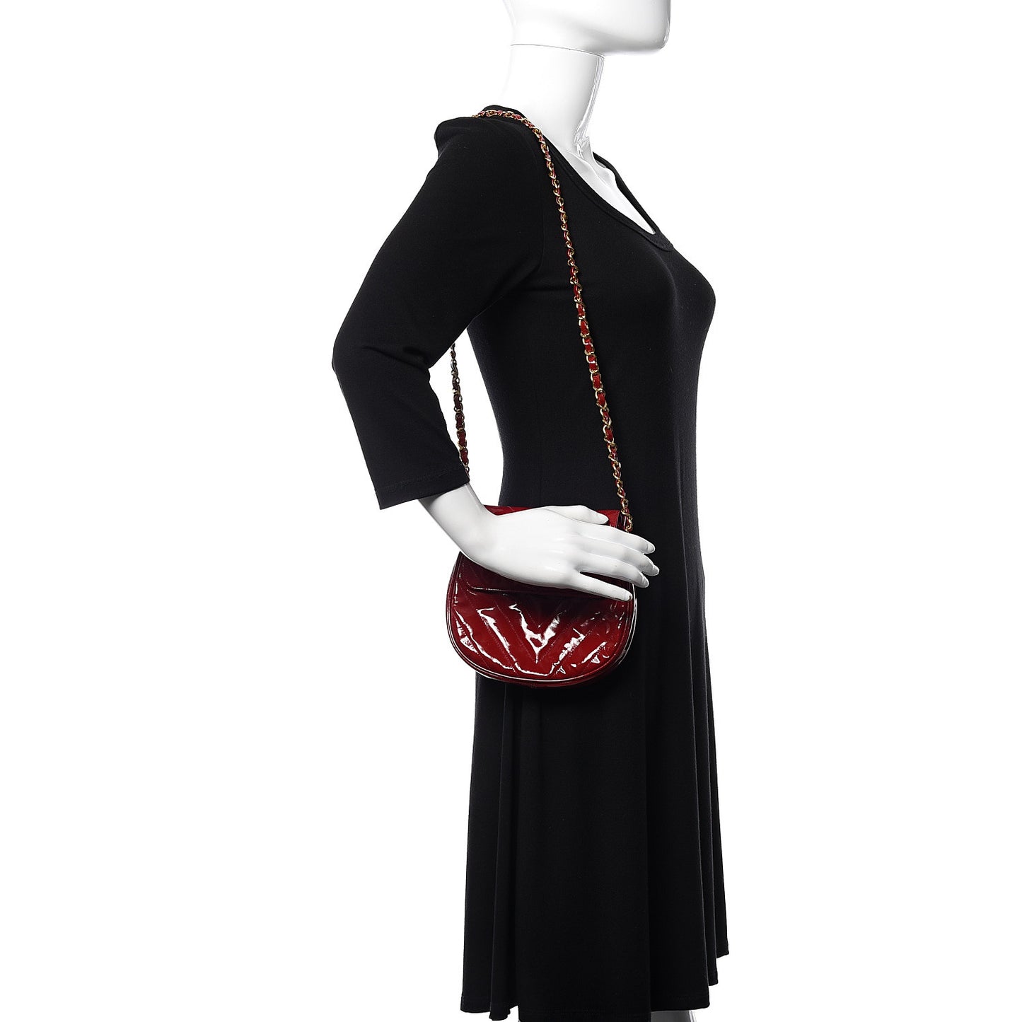 Patent Quilted Chevron Mini Flap Bag Red