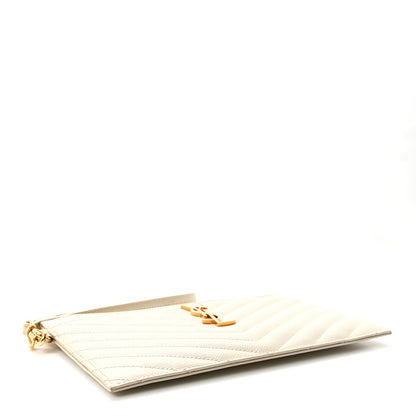 Saint Laurent Grain De Poudre Chevron Monogram Bill Pouch Crema Soft 4 of 8