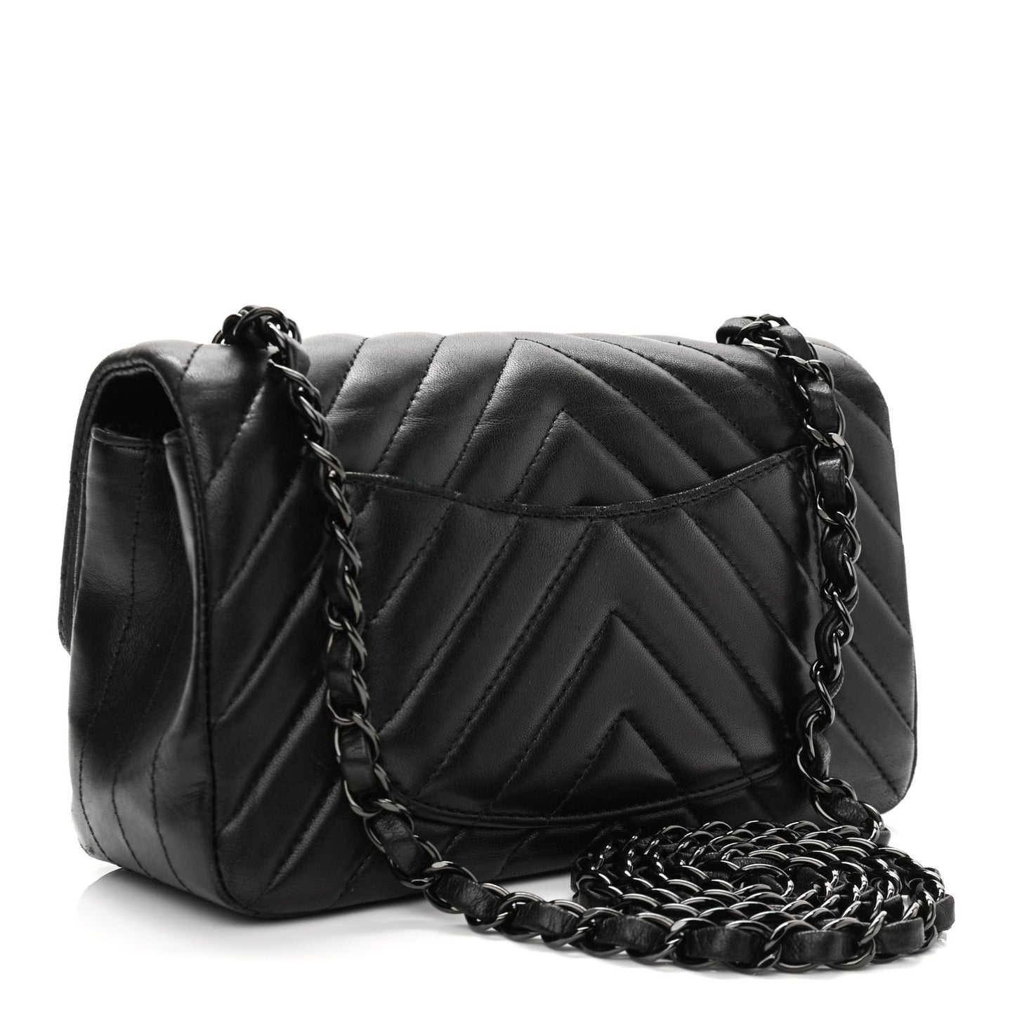 Lambskin Chevron Quilted Mini Rectangular Flap So Black