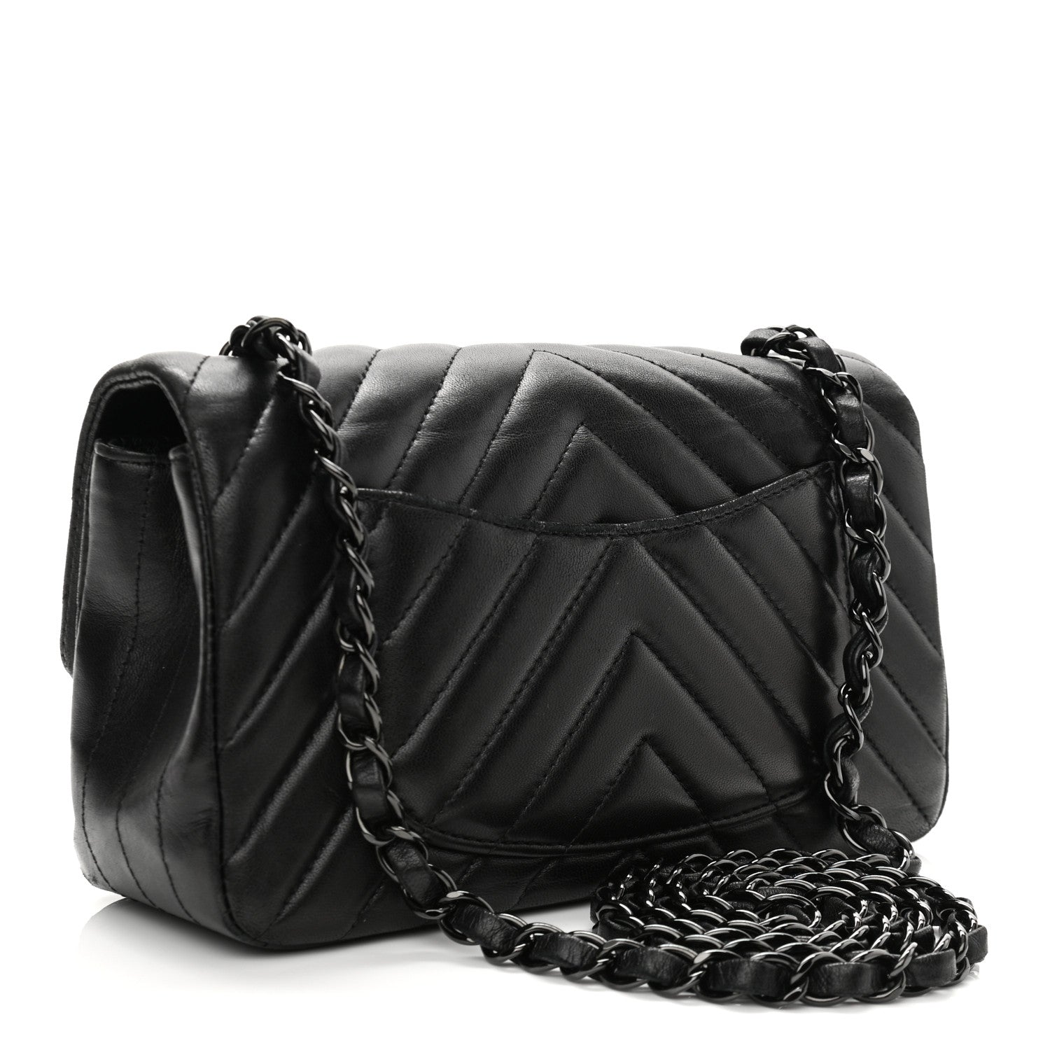 Chanel Lambskin Chevron Quilted Mini Rectangular Flap So Black 3 of 12