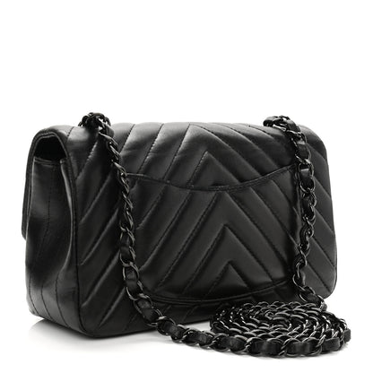 Chanel Lambskin Chevron Quilted Mini Rectangular Flap So Black 3 of 12