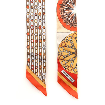 Hermes Silk Effet Kaleidoscope Twilly Orange Blanc Vermillon 2 of 5