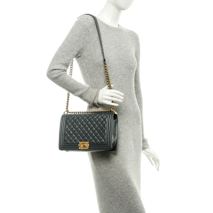 Chanel Pearl Calfskin New Medium Boy Flap Dark Grey 2 of 9
