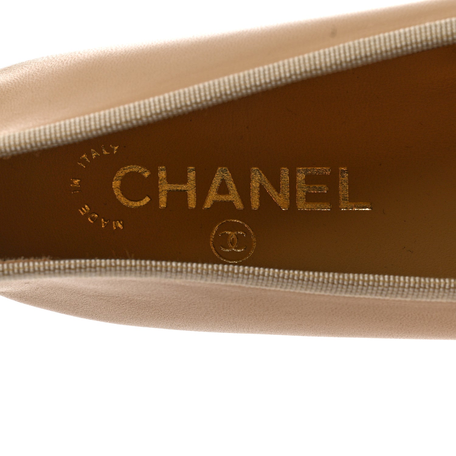 Chanel Lambskin Cap Toe CC Ballerina Flats 36.5 Beige Black 7 of 9