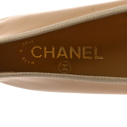 Chanel Lambskin Cap Toe CC Ballerina Flats 36.5 Beige Black 7 of 9
