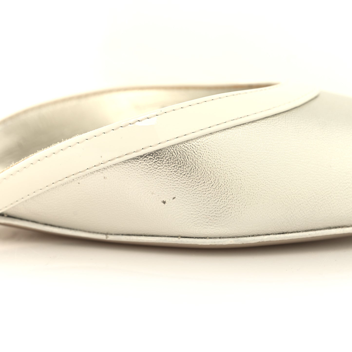 Metallic Lambskin Patent Calfskin Mary Jane Flats 36.5 White Silver