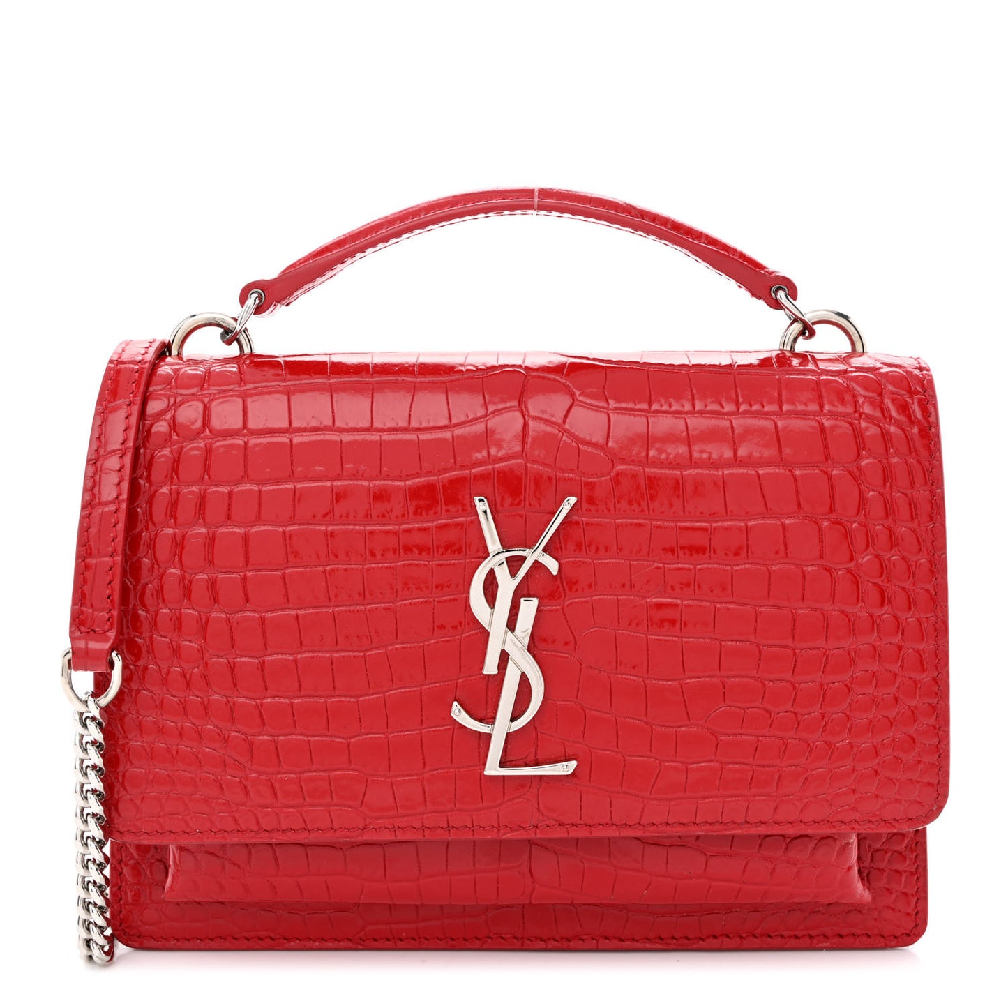 Calfskin Crocodile Embossed Monogram Sunset Chain Wallet Rouge Eros
