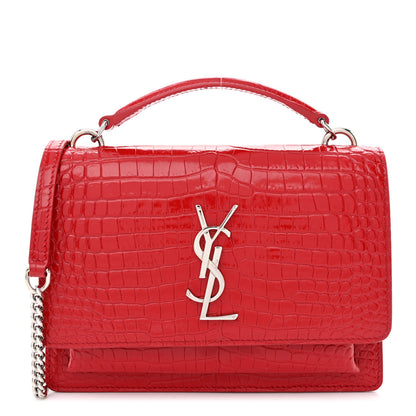 Saint Laurent Calfskin Crocodile Embossed Monogram Sunset Chain Wallet Rouge Eros 1 of 11