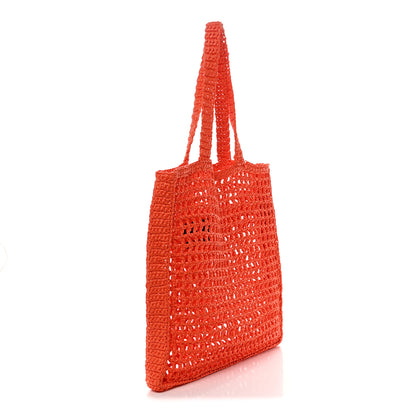 Prada Yarn Raffia Effect Crochet Logo Embroidered Tote Bag Arancio 3 of 9