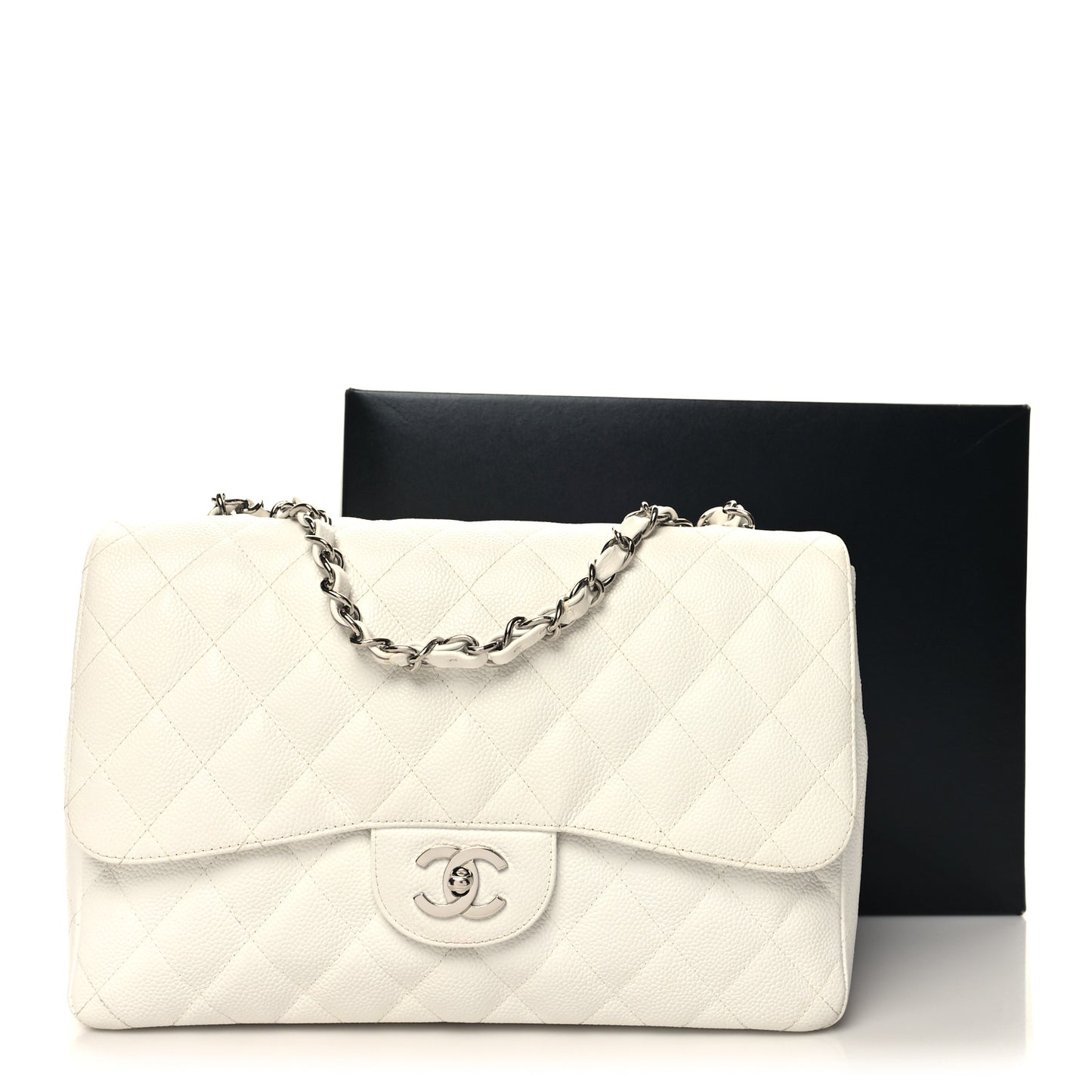 Caviar Quilted Jumbo Single Flap White