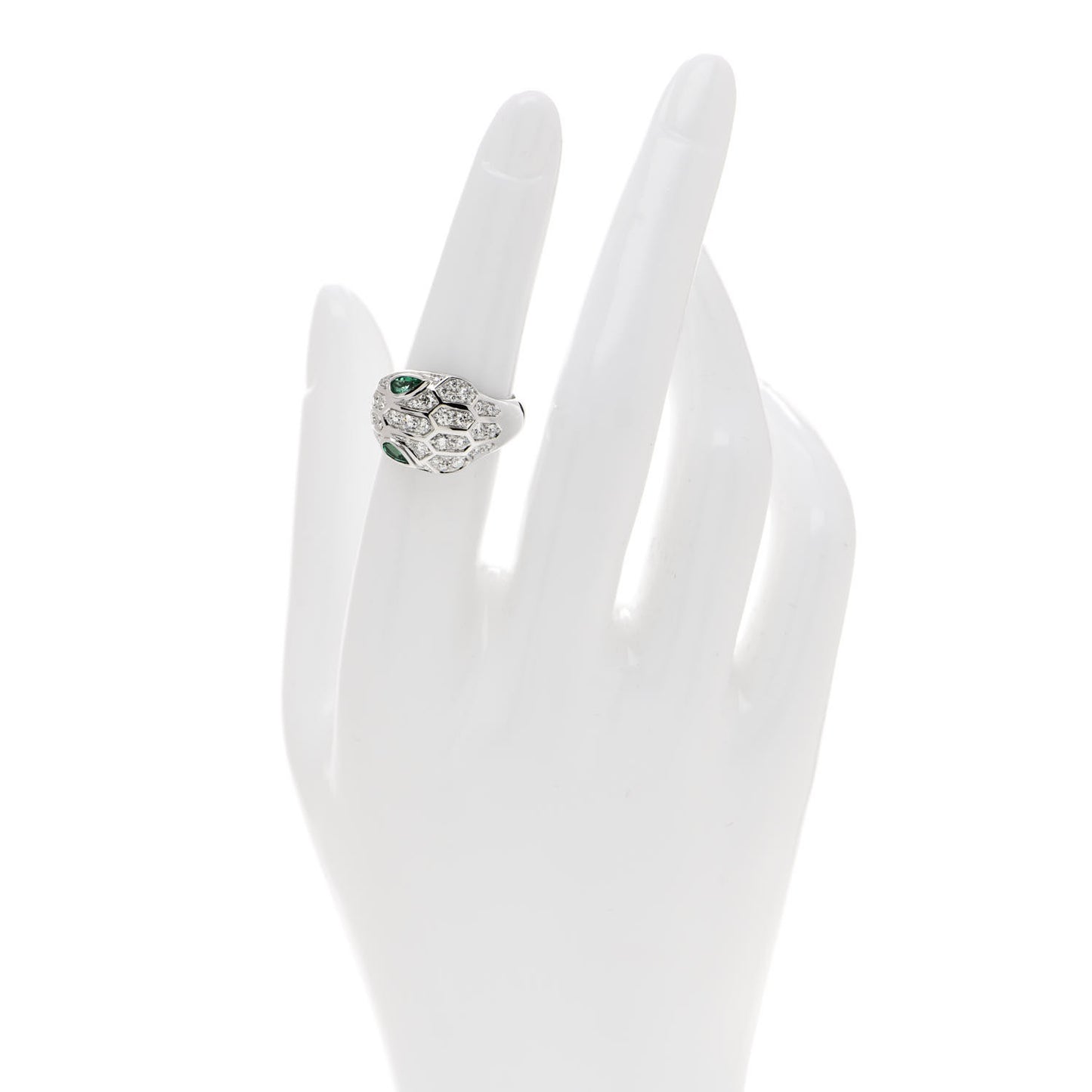 18K White Gold Diamond Emerald Serpenti Seduttori Ring 52 6