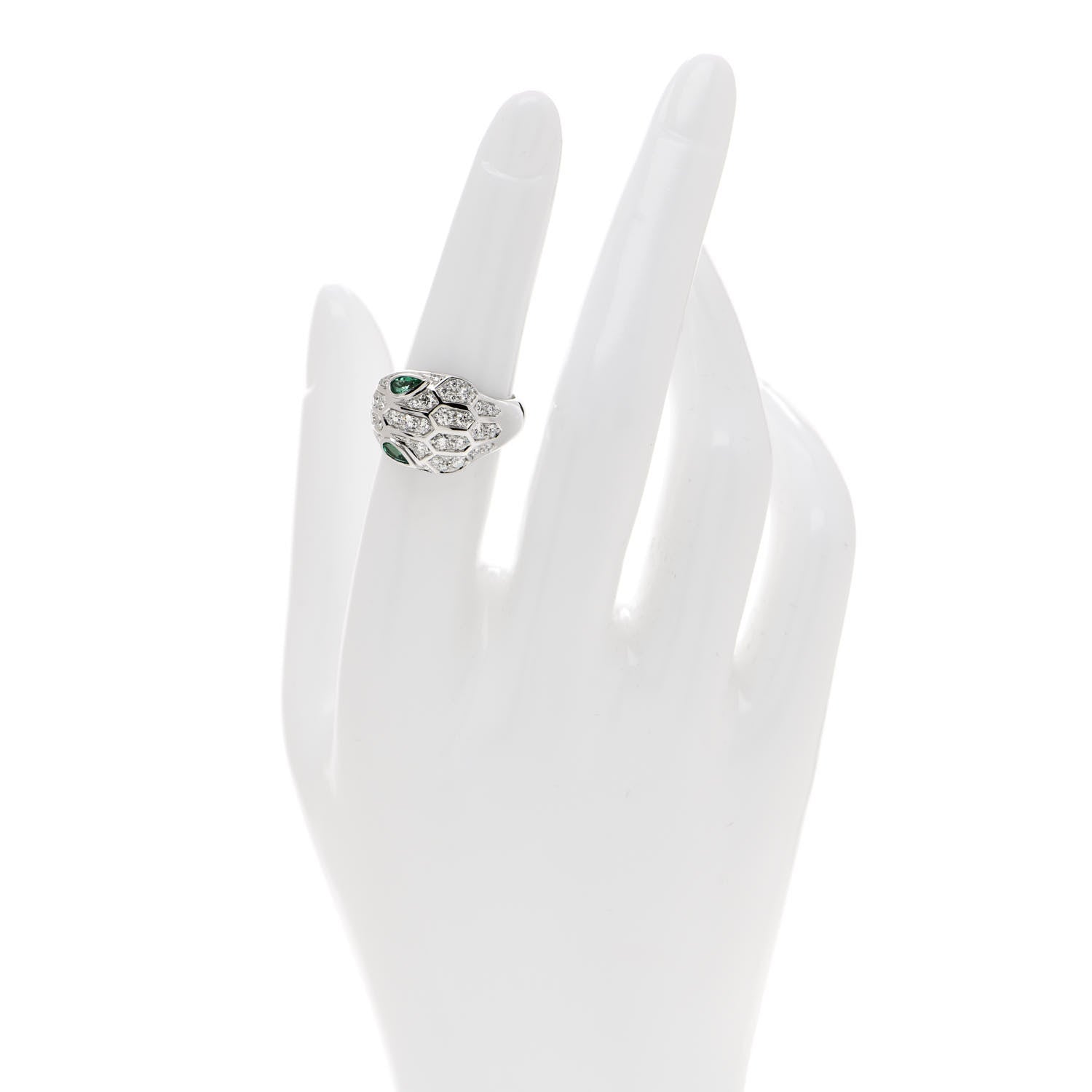Bulgari 18K White Gold Diamond Emerald Serpenti Seduttori Ring 52 6 2 of 8
